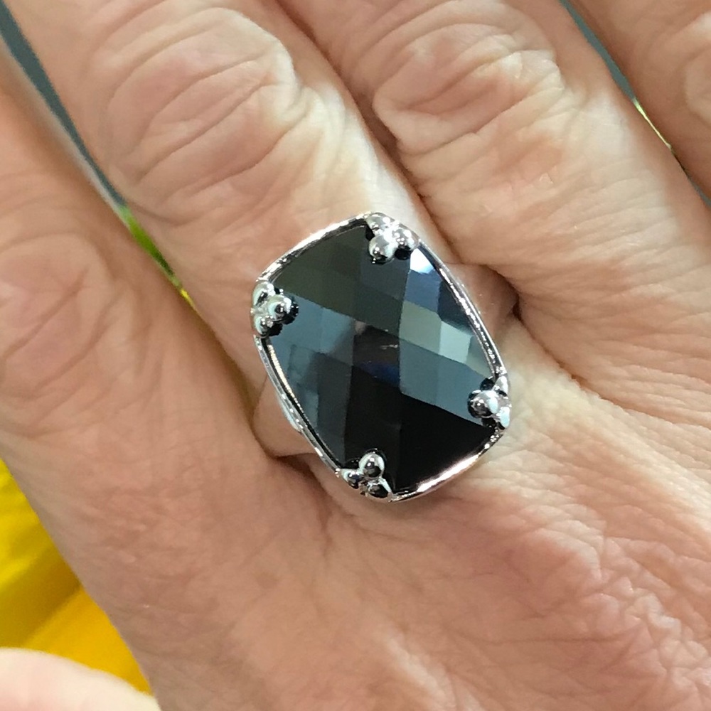 Rectangular Black CZ Sterling Silver Ring